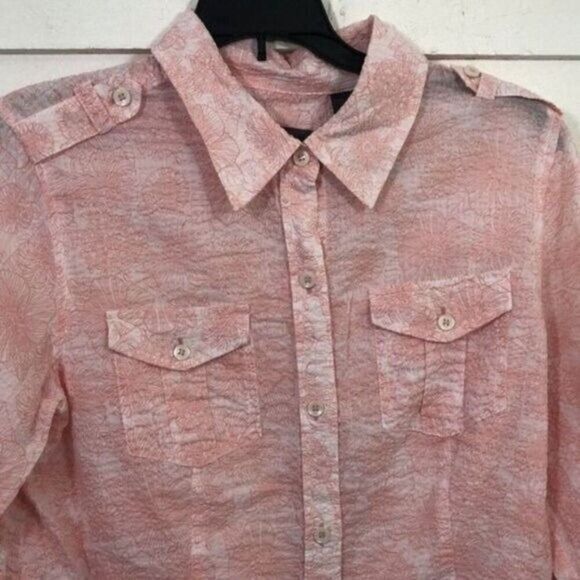 Floral Print Button Down Shirt 3/4 Sleeve Career Casual Blouse - Picture 2 of 14